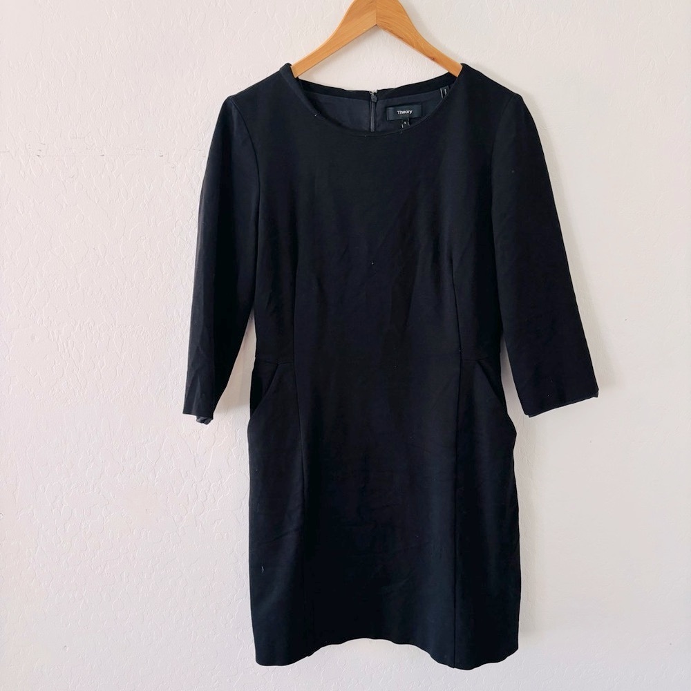 Theory Tayene Rave 2 3/4 Length Sleeve Formal Elegant Black Women's Dress Size 8